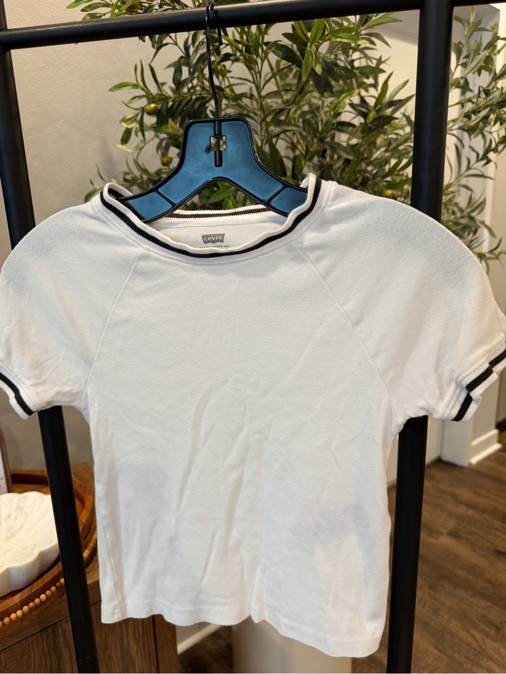 Levi's White Tee with Black Stripe Trim